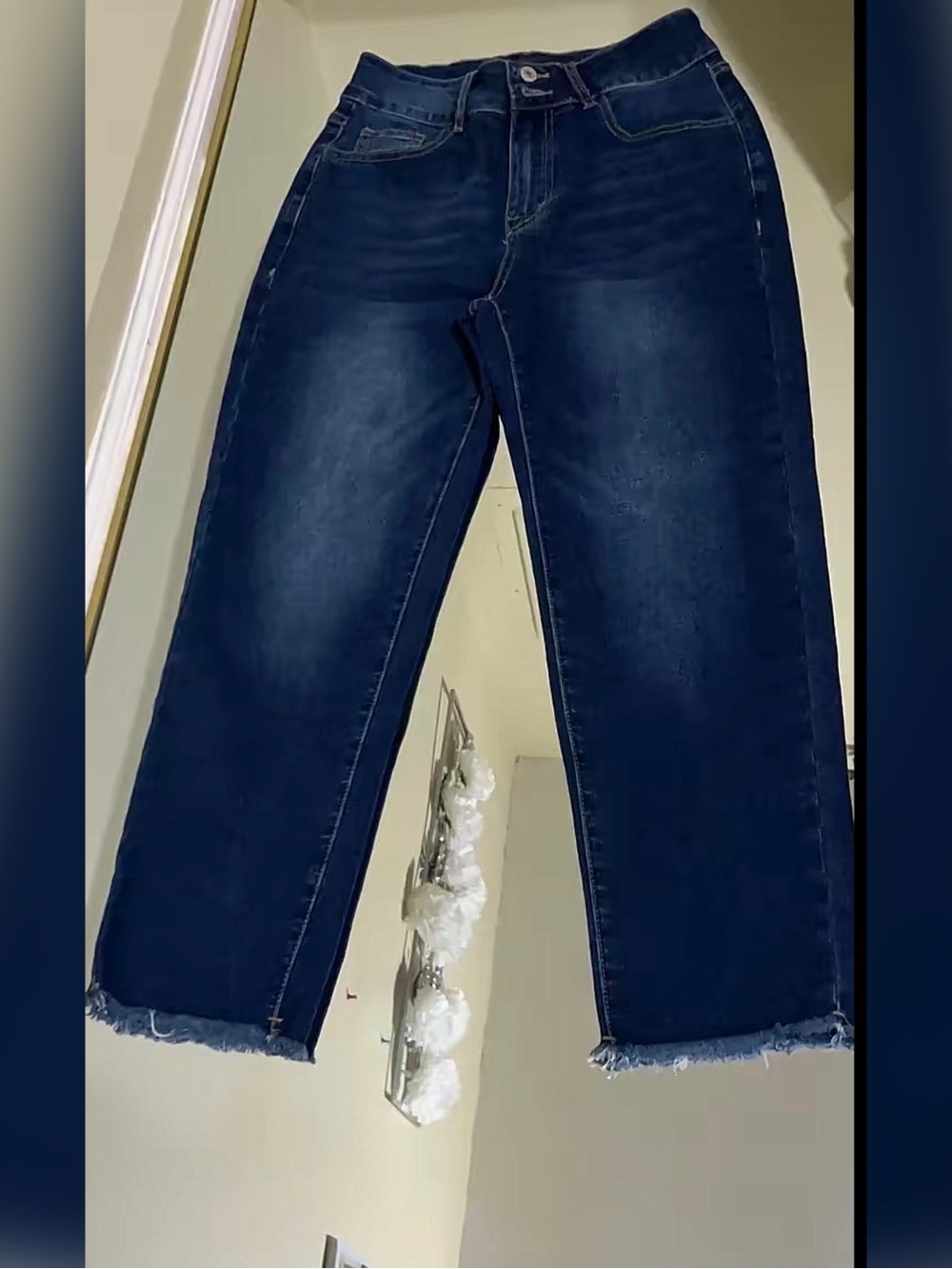 High-Rise Dark Blue Cropped Wide-Leg Jeans - Women's